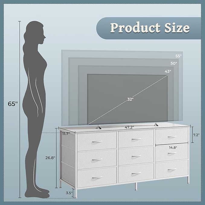 Huuger 9 Drawer Dresser, 47 Inch TV Stand - Image 3