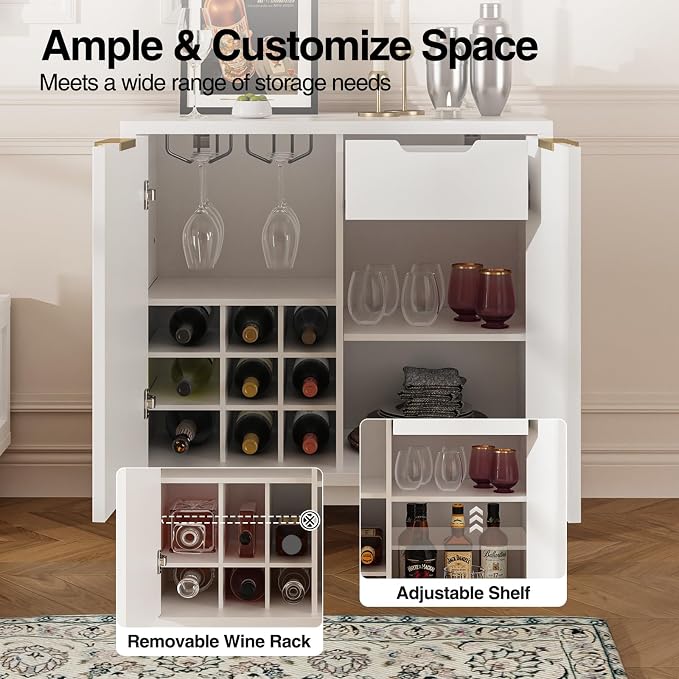 Fluted Coffee Bar Cabinet with Storage, Modern Sideboard Buffet Cabinet with - Image 7