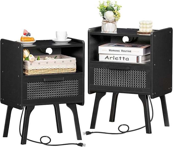 Lerliuo Rattan Nightstands Set of 2 by Lerliuo