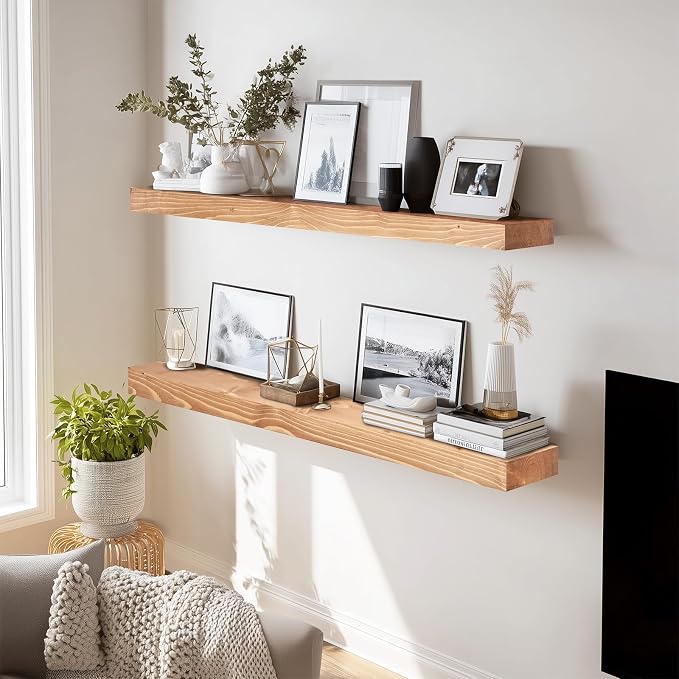 36x8x1.6 inch Floating Shelves Set of 2 – Solid Wood Rustic Oak Wall Mounted - Image 6