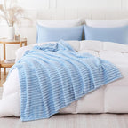 Light Blue Throw Blanket for Couch Sofa 90x90 inches Striped Design | Fleece - Image 2