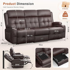 RV Loveseat Recliner Sofa, Built-in Power Strip, Massage Wall Hugger 3-Seater - Image 2
