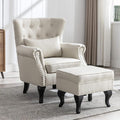 Mid Century Modern Accent Chair Upholstered Armchair Comfy Linen Fabric Tufted by Janoray
