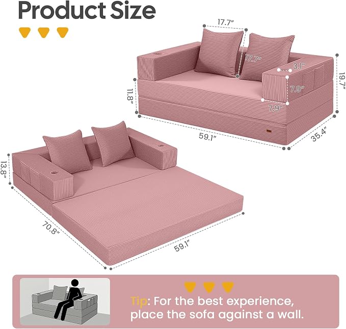 COMAX Futon Sofa Bed, 4‑in‑1 Convertible Sofa Bed, Folding Boneless Couches - Image 2