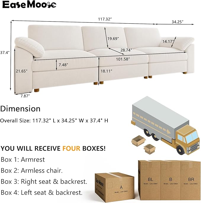 EASE MOOSE Modern 3 Seat Sectional Modular Sofa, FSC Certified Chenille Comfty - Image 2