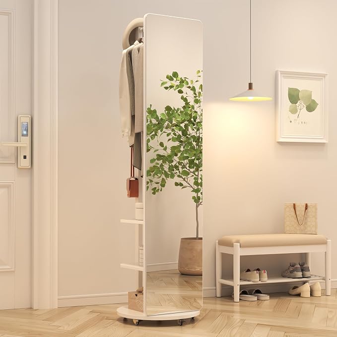 Muwuele Solid Wood Full Length Mirror Coat Rack, Floor Mirror by Muwuele