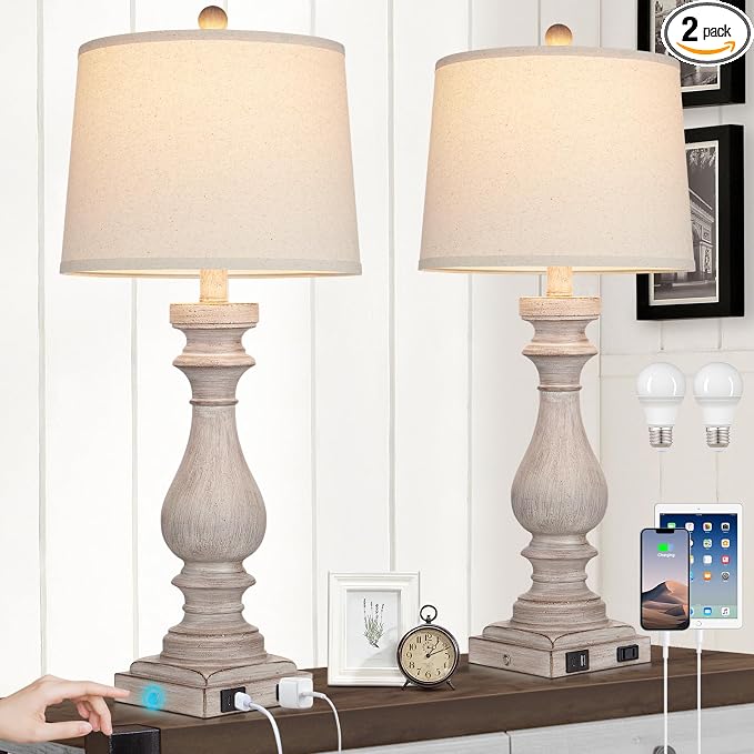 Cinkeda 29" Tall Table Lamp for Living Room Set of 2, Vintage Bedside by Cinkeda