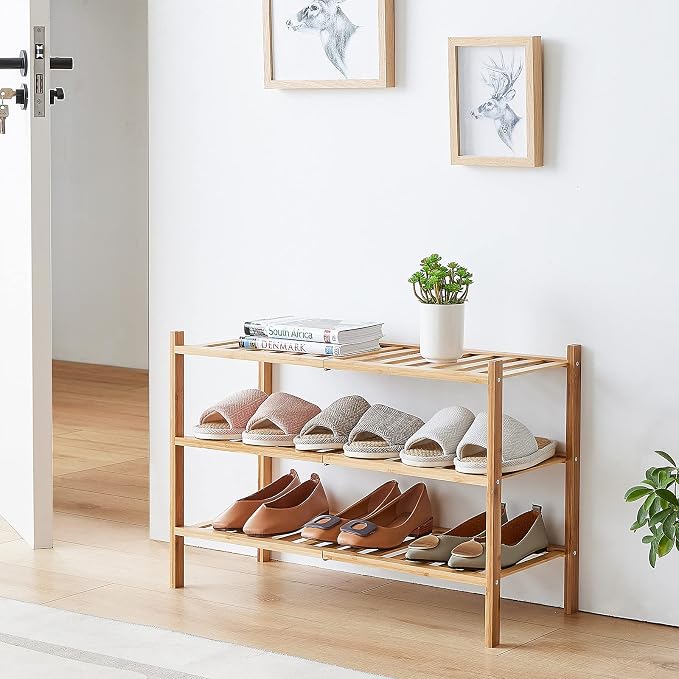 viewcare 3-Tier Free Standing Shoe Racks, Bamboo Wood Shoe Rack - Image 2