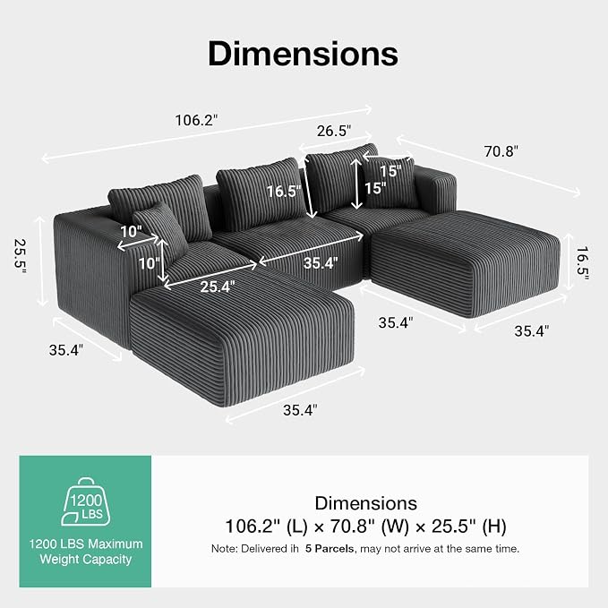 Novilla 106" Modular Sectional Sofa, Modern Cloud Sectional Couch - Image 2