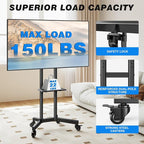Rolling TV Stand with Shelf for 32-85 inch TVs up to 150lbs, Portable Mobile TV - Image 2
