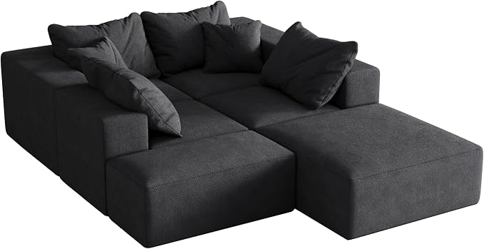 132" Modular Sectional Sleeper Sofa Couch, Modern Cloud Chenille Sectional Couch - Image 4