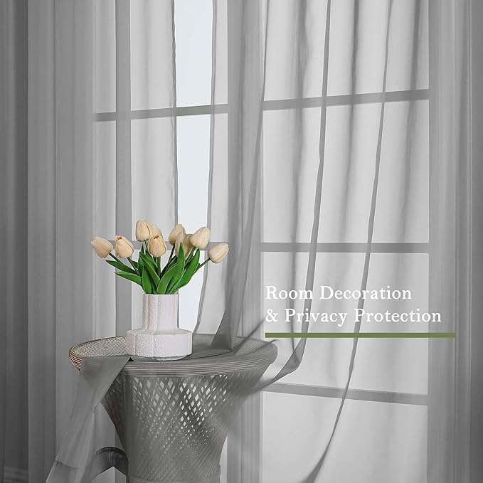 Charcoal Grey Sheer Curtains for Bedroom 84 Inches Long 2 Pcs, Light Filtering - Image 4