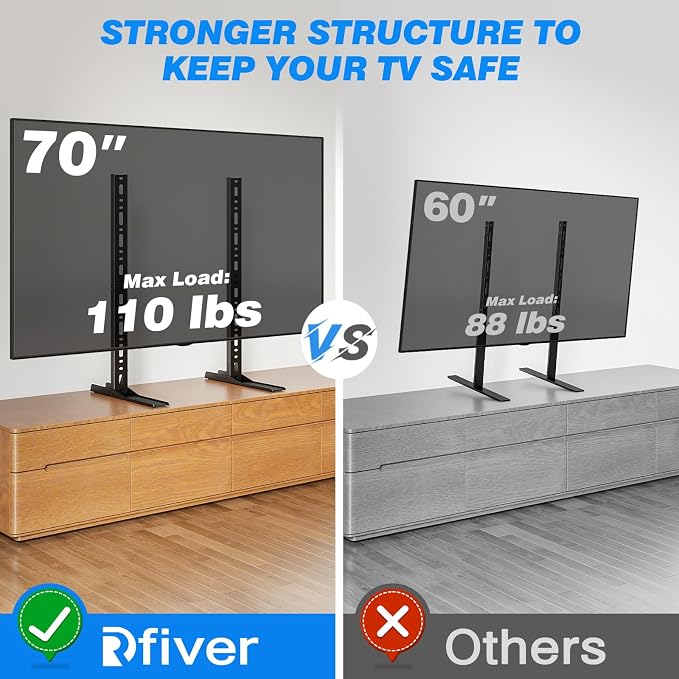 Rfiver Universal TV Stand for 20-70 inch Flat Curved TVs, Height Adjustable - Image 7