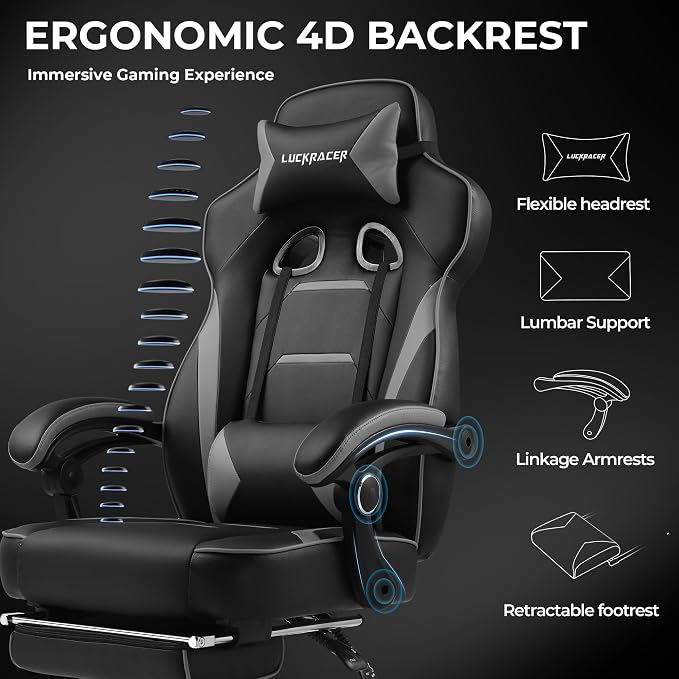 GTPLAYER Gaming Chair with Footrest, Big and Tall Game Chair 350lb Racing Style - Image 5