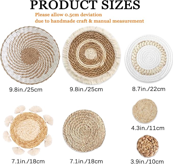7 Pack Boho Wall Basket Decor - Image 3