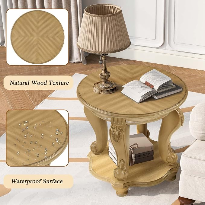 Round End Table for Living Room, Solid Wood Sofa Side Table - Image 4