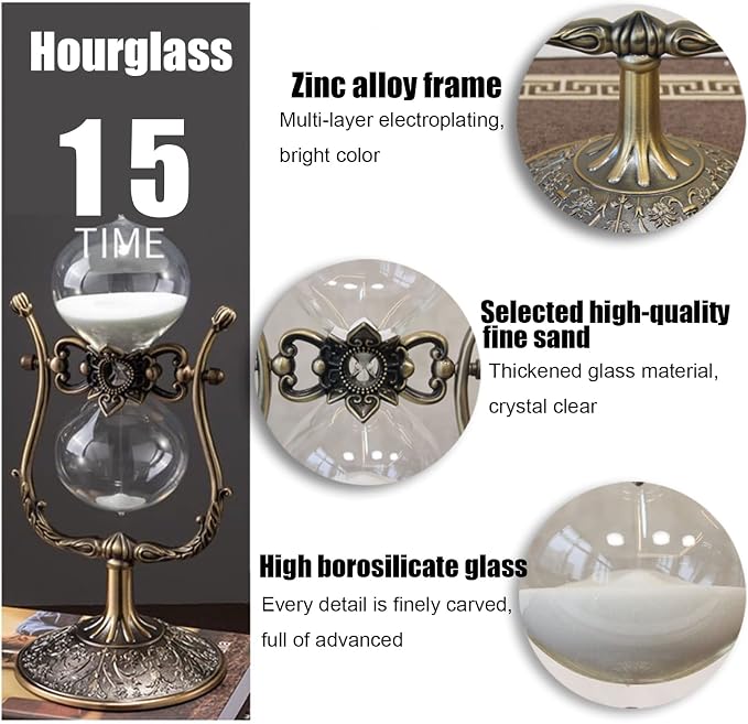 Hourglass Timer, 15 Minutes Hourglass Timer, Hourglass Desk Decor，Embossed - Image 6