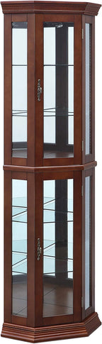 BELLEZE Lighted Wooden Corner Display Curio Cabinet, Two Section Shelving Unit - Image 6