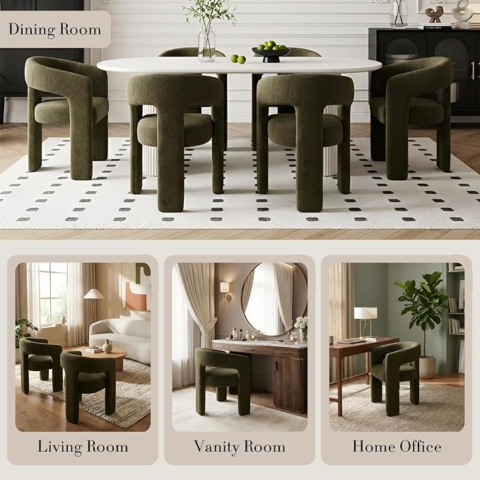 Modern Sherpa Dining Chairs Set of 6, Upholstered Barrel Chairs - Image 5