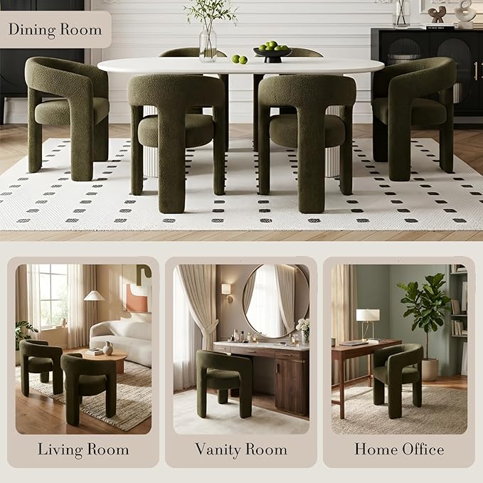 Modern Sherpa Dining Chairs Set of 2, Upholstered Barrel Chairs - Image 5