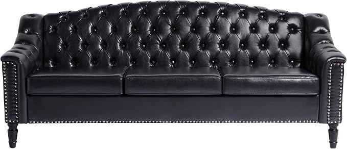 LEVNARY Mid-Century Modern Leather Couch, Chesterfield Sofa Sleeper Settee - Image 8