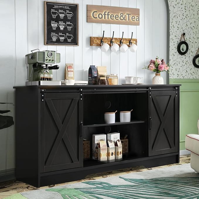 4 EVER WINNER Farmhouse Coffee Bar Cabinet, Buffet Cabinet - Image 3