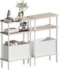 Narrow Side Table with Fabric Basket, Slim Nightstand with 3-Tier Storage Shelf by Unknown