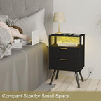 JOONEE Black Nightstand with Charging Station and LED Lights, Modern Bedside - Image 4