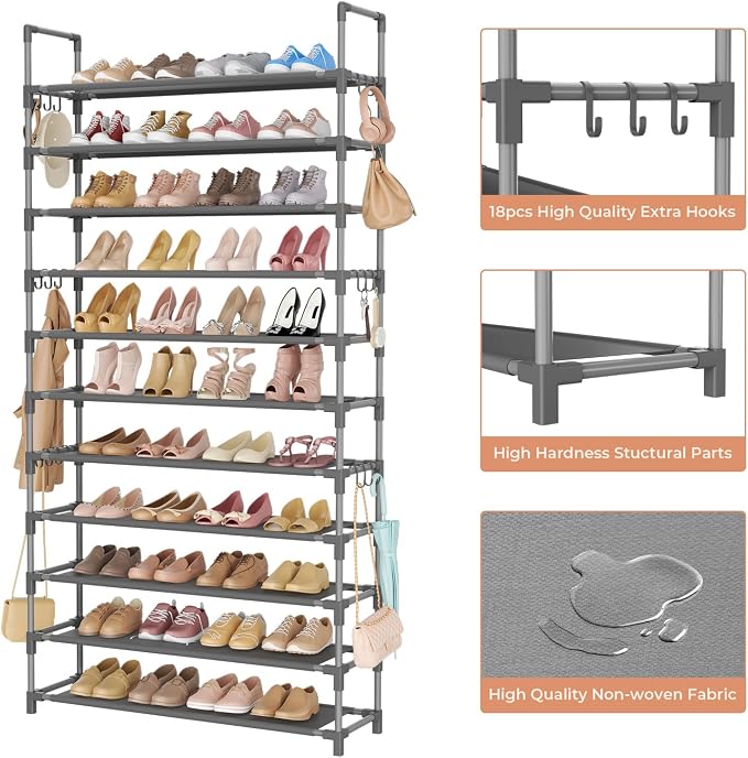 LANTEFUL 11 Tiers Tall Shoe Rack Holds 55 Pairs of Shoes - Image 4
