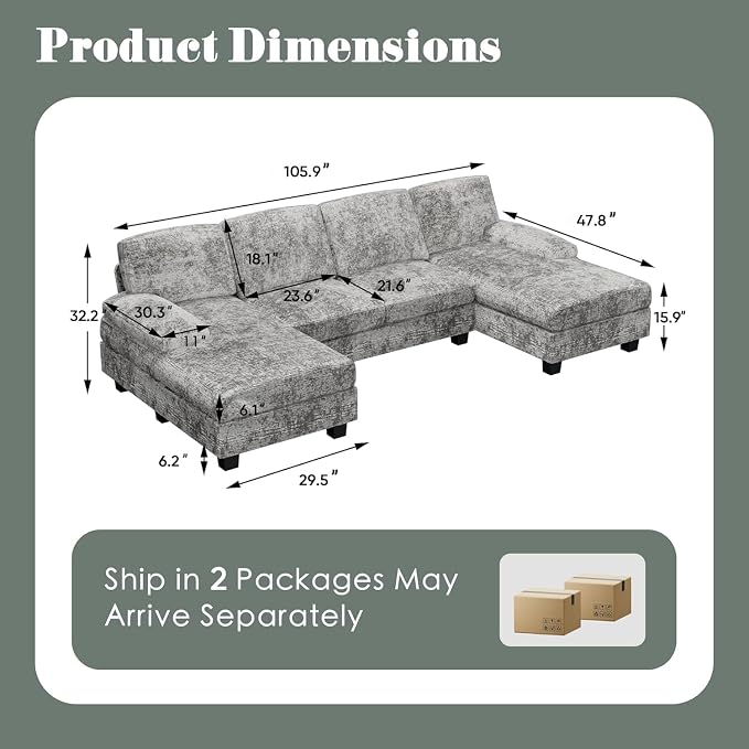 Furniwell Convertible Sectional Sofa Couch, 4 Seat Sofa Set - Image 2