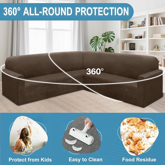 HDCAXKJ Corner Sectional Couch Covers Velvet Stretch L Shape Sofa Cover Soft - Image 5