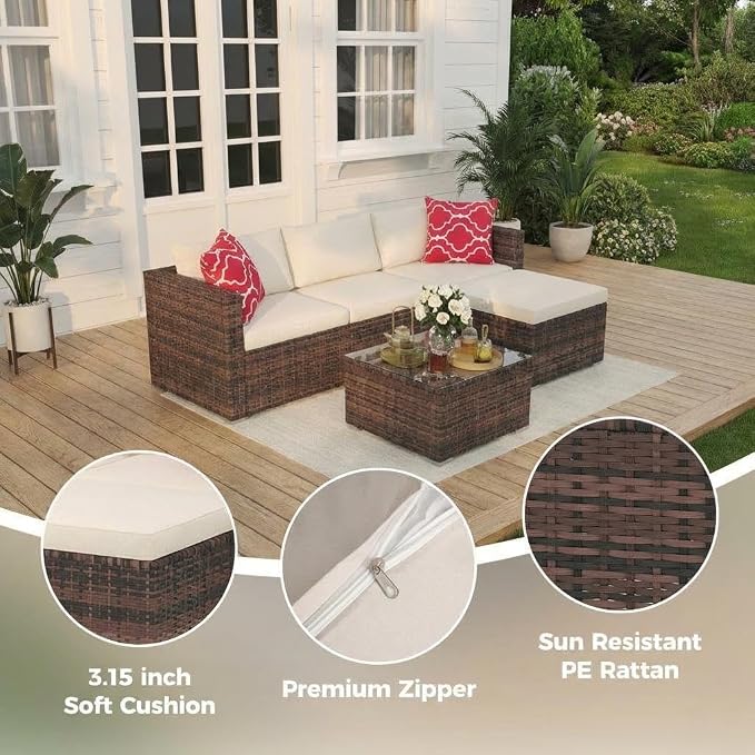 5-Piece Outdoor Sectional Sofa Set, Outdoor Patio Set Sectional Sofa, - Image 6