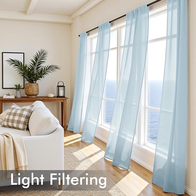 MIULEE Sky Blue Sheer Curtains 84 Inches Long 4 Panels 42 x 84 Inches | Light - Image 4