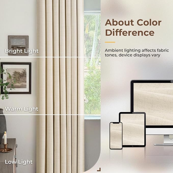 INOVADAY Linen Textured 100% Blackout Sliding Door Curtains 102x84 Cream | 1 - Image 9