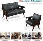 STHOUYN Black Leather Loveseat Sofa and Accent Chairs Set of 2, Mid-Century - Image 8