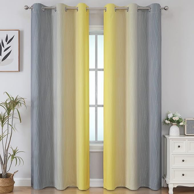 Yellow and Grey Ombre Blackout Curtains - Image 2