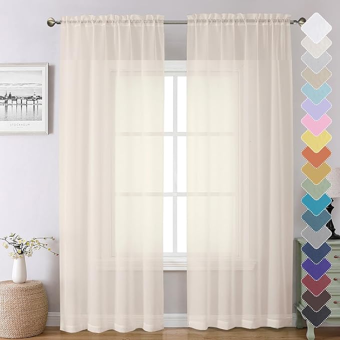 Chyhomenyc Cream Sheer Curtains 84 Inches Long 2 Panels | Light Filtering by Chyhomenyc