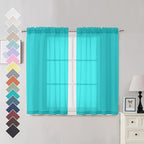 Turquoise Sheer Curtains 45 Inches Long 2 Panels, Light Filtering Sheer Curtains by OVZME