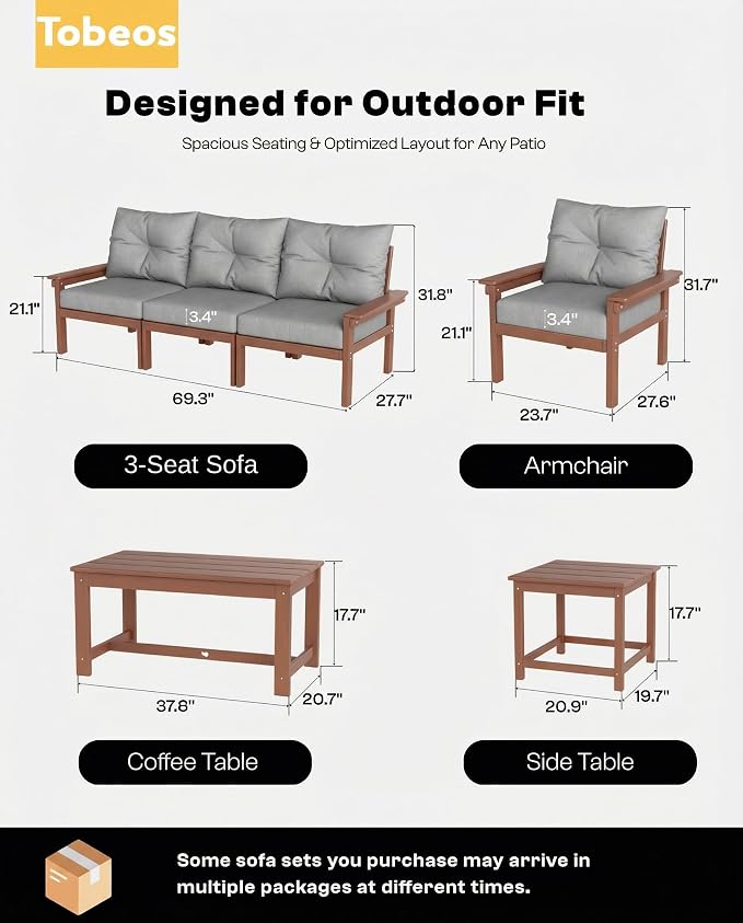 HDPE 10 Piece Outdoor Patio Furniture Set, All-Weather Outdoor Couch Set - Image 2