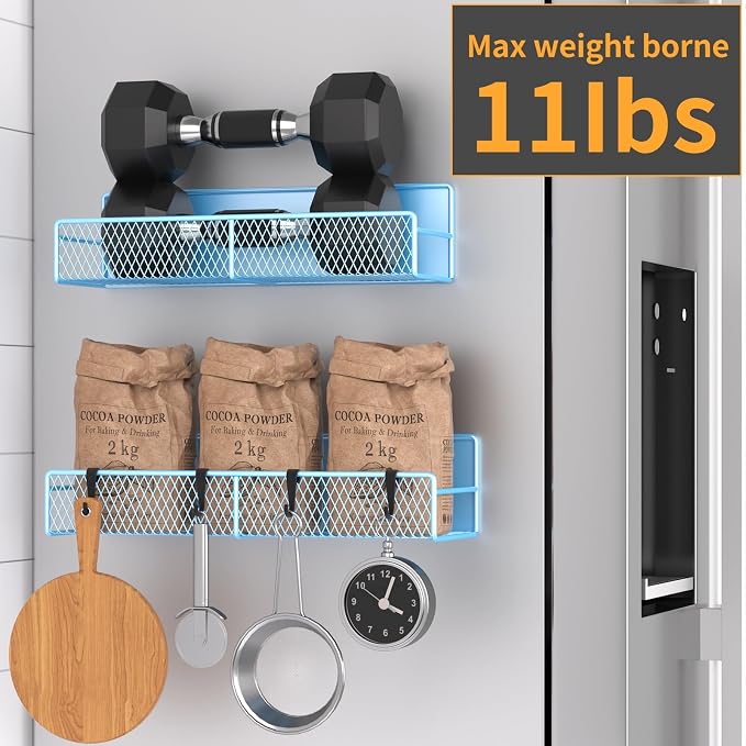 Magnetic Spice Rack for Refrigerator, 2 Pack Metal Magnetic Shelf Blue - Image 5