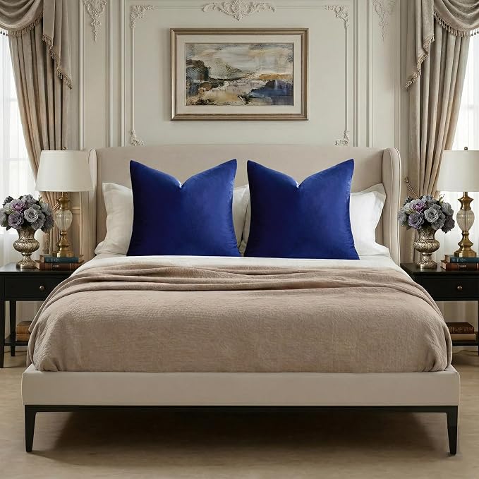 GIGIZAZA Royal Blue Velvet Throw Pillow Covers 20x20 Pack of 2 | Decorative - Image 6