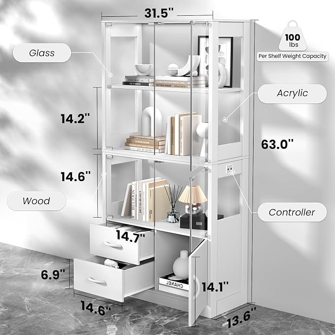 VersionTECH. Glass Display Cabinet, 4-Tier Curio Cabinet - Image 2