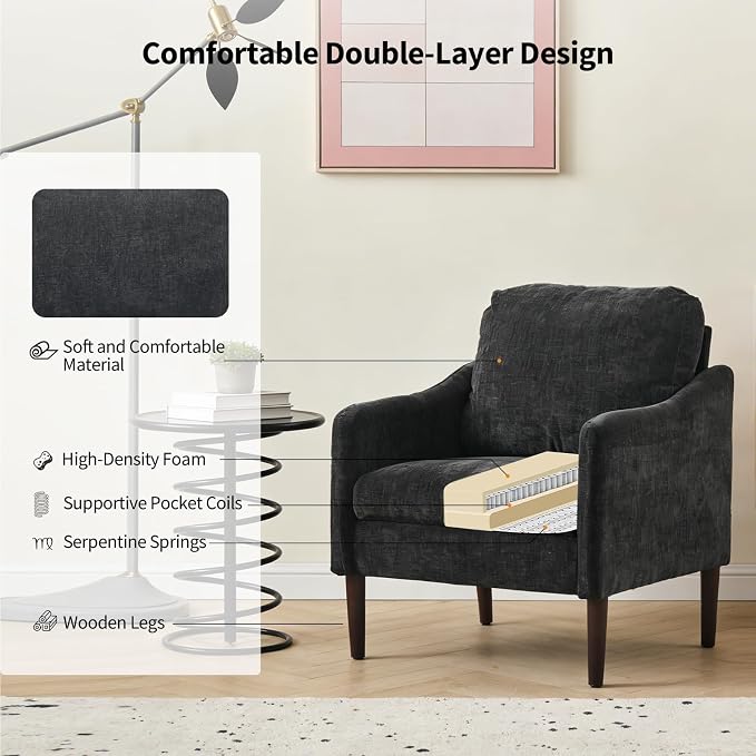 2PCS Mid Century Modern Accent Chair, Chenille Fabric Armchair - Image 6