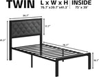 Fluest Twin Bed Frame with Headboard Linen Upholstered Bed Frame Platform - Image 2