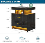 WOOVIVS Night Stand with Light, High Gloss Nightstand with USB/Wireless - Image 2