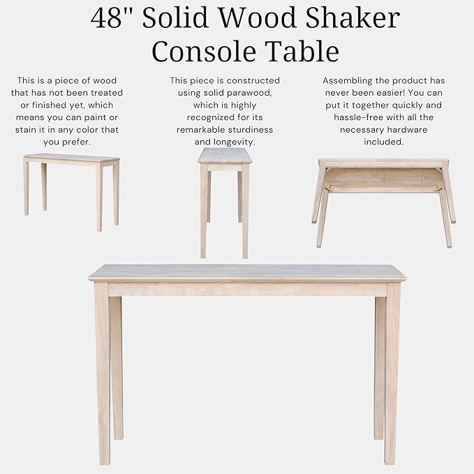 International Concepts Shaker Console Table, 48-Inch Long, Solid Parawood - Image 6