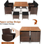 Tangkula 9 Pieces Acacia Wood Patio Dining Set, Space Saving Wicker Chairs and - Image 7