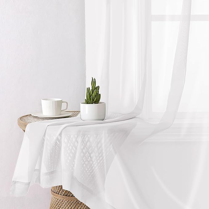 White Sheer Curtains 72 Inches Long 2 Panels, Soft Voile Light Filtering - Image 4