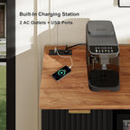Coffee Bar with Mini Fridge Space & Charging Station, Modern Fluted Mini Fridge - Image 6