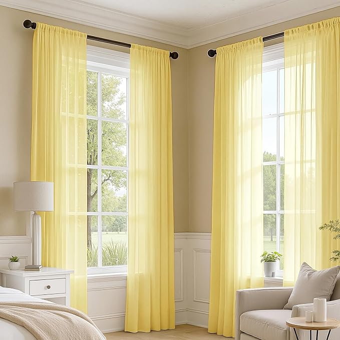 MIULEE Yellow Sheer Curtains 84 Inches Long 4 Panels 42 x 84 Inches | Light - Image 2